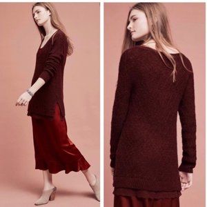 Anthropologie Knitted & Knotted Lace hem Maroon Sweater
